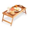 Bamboo Folding Bed Table with Protruding Baffle and Easy-Grip Handles