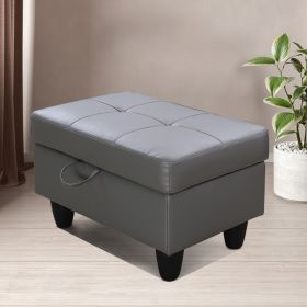 Dark Grey Faux Leather Storage Ottoman