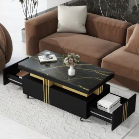 Contemporary Coffee Table with Faux Marble Top and Caster Wheels