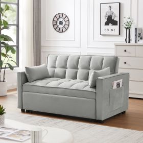 Modern Velvet Loveseat Futon Sofa Couch w/Pullout Bed,Small Love Seat Lounge Sofa w/Reclining Backrest,Toss Pillows, Pockets,Furniture for Living Room