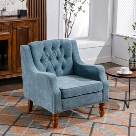 Blue Button-Tufted Accent Chair with Footrest