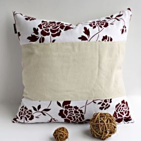 "Floral Ocean" Linen Patchwork Pillow Cushion