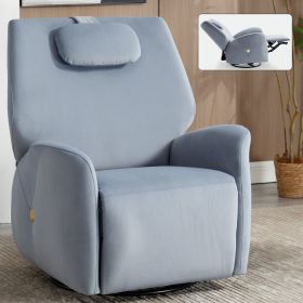 Blue Swivel and Rocker Power Recliner Chair with Lumbar and Neck Support Pillow, Max Swivel Degree 270Â°