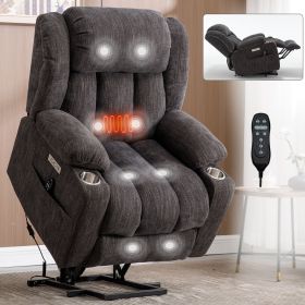 Up to 350 LBS Chenille Power Lift Recliner Chair, Heavy Duty Motion Mechanism with 8-Point Vibration Massage and Lumbar Heating, USB and Type-C Ports