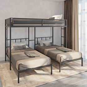 Metal Triple Twin Bunk Bed with Noise-free Wood Slats