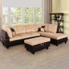 Flannel PVC Faux Leather 3-Piece Couch Living Room Sofa Set