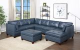 Royal Blue Luxe Leather Sectional Set