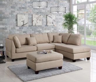 Sand Color 3-Piece Sectional Living Room Furniture