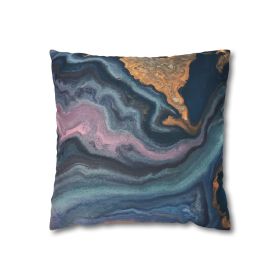 Blue Pink Gold Abstract Marble Swirl Pattern Decorative Throw Pillow Cover Cases