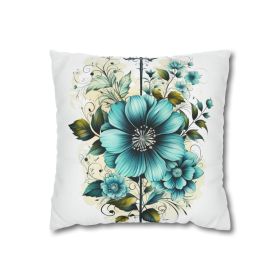 Divine Floral Elegance: Blue Green Christian Cross Pillow Covers