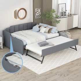 Full Size Upholstery Daybed with Trundle and USB Charging Design