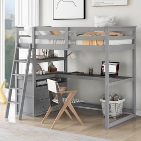 Twin Size Loft Bed with Desk and Shelves