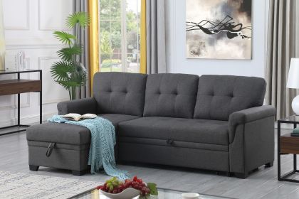 Lucca Dark Gray Linen Reversible Sleeper Sectional Sofa