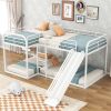 Full and Twin Size L-Shaped Bunk Bed with Slide and Short Ladder in White