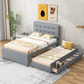 TranquilSleep Full Size Upholstered Platform Bed with Trundle and Storage Drawers