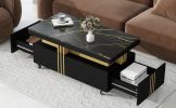 Contemporary Coffee Table with Faux Marble Top and Caster Wheels