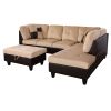 Flannel PVC Faux Leather 3-Piece Couch Living Room Sofa Set