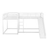 Full and Twin Size L-Shaped Bunk Bed with Slide and Short Ladder in White