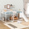 Full and Twin Size L-Shaped Bunk Bed with Slide and Short Ladder in White