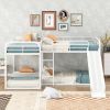 Full and Twin Size L-Shaped Bunk Bed with Slide and Short Ladder in White