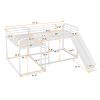 Full and Twin Size L-Shaped Bunk Bed with Slide and Short Ladder in White