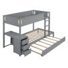 Twin-Over-Twin Bunk Bed with Twin size Trundle, Storage and Desk, Gray