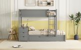 Twin-Over-Twin Bunk Bed with Twin size Trundle, Storage and Desk, Gray