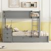 Twin-Over-Twin Bunk Bed with Twin size Trundle, Storage and Desk, Gray