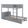 Twin-Over-Twin Bunk Bed with Twin size Trundle, Storage and Desk, Gray