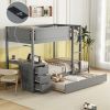 Twin-Over-Twin Bunk Bed with Twin size Trundle, Storage and Desk, Gray