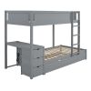 Twin-Over-Twin Bunk Bed with Twin size Trundle, Storage and Desk, Gray