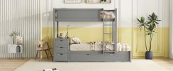 Twin-Over-Twin Bunk Bed with Twin size Trundle, Storage and Desk, Gray