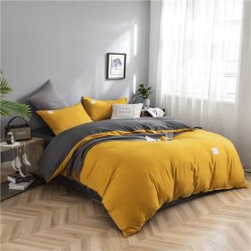 Simple Style Bedding 4 Piece Quilt Cover Set (Color: yellow gray, size: 200x230cm 4-piece)