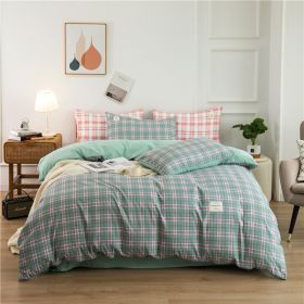 Simple Style Bedding 4 Piece Quilt Cover Set (Color: green plaid, size: 220x240cm 4-piece)