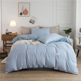 Simple Style Bedding 4 Piece Quilt Cover Set (Color: Blue plaid, size: 150x200cm 3-piece)