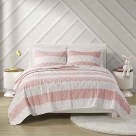 Cotton Cabana Stripe Reversible Quilt Set with Rainbow Reverse (Color: as Pic)