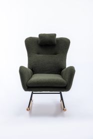 VelvetEase Modern Rocking Chair (Color: dark green, Material: Teddy Velvet)