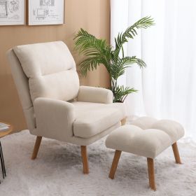 Relaxation Wingback Chair with Ottoman (Color: beige)