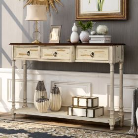 Rustic Elegance Console Table with Drawers (Color: beige)