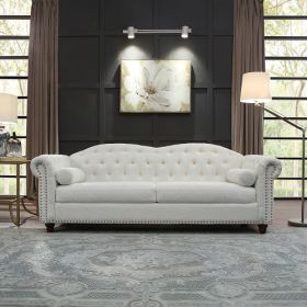 Elegant Chesterfield Velvet Sofa (Color: White, Material: technical leather)